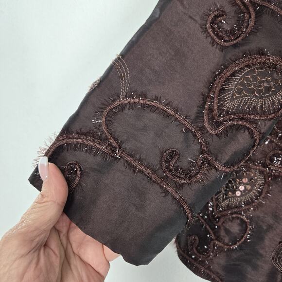 VTG Nueva Satin Top Jkt Sz 12 Brown Embroidered Sequins Art To Wear Formal - Picture 4 of 14